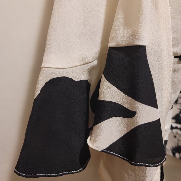 100% Silk Top Floral Ivory Black Sequins 1X Ruffle Sheer Classy - Picture 4 of 6